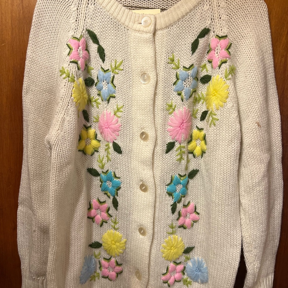 Vintage Floral Embroidered Knit Cardigan Sweater